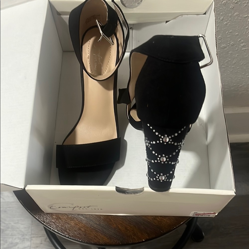 Caparros Black Stiletto Heels with Ankle Strap